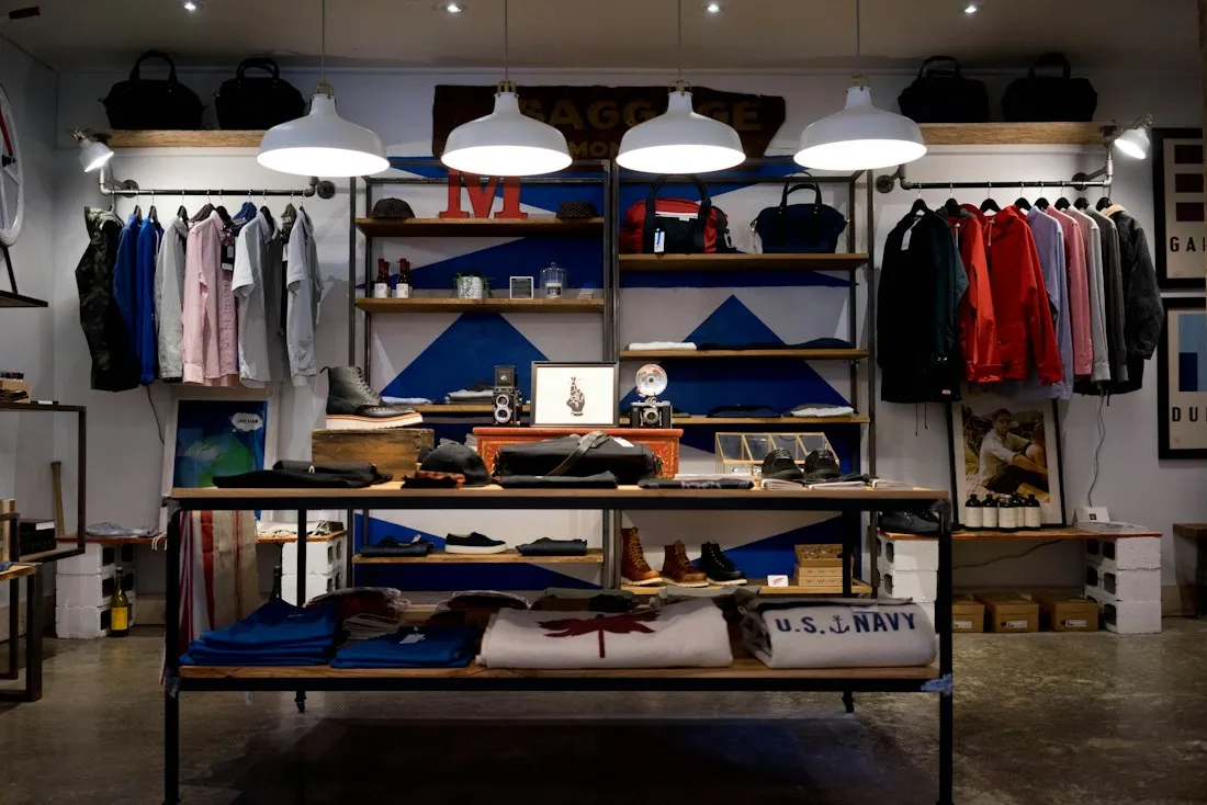 Retail store stocked with brand-name goods